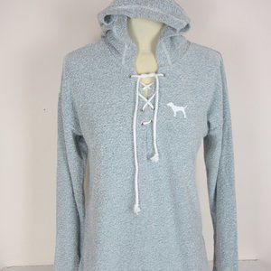 PINK Victoria's Secret Blue Terrycloth Pullover Logo Hoodie XS